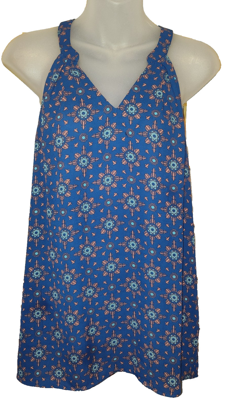 Pixley Women’s Blue Floral Halter V Neck Sleeveless Top Size M BG28